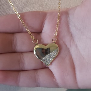 18k Laminated Gold Heart Necklace: Cubic Zirconia, 20 inch Chain
