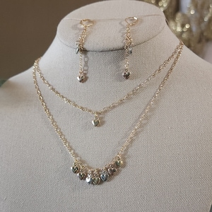 Tri Color Heart Necklace and Earrings Set, 18k Laminated Gold Necklace
