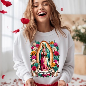 Virgen de Guadalupe Sweatshirt: Our Lady Guadalupe Graphic Print