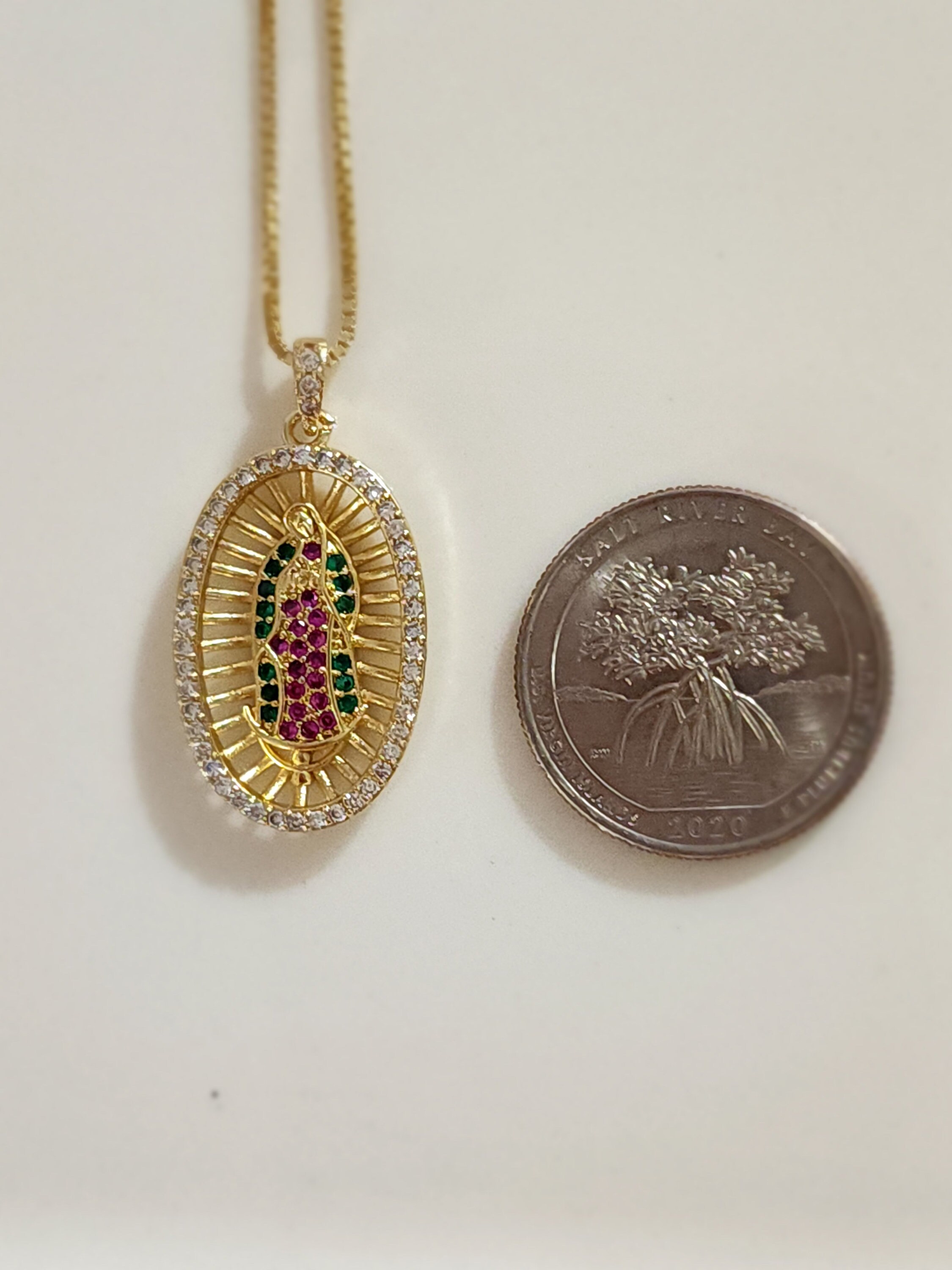 Our Lady of Guadalupe Necklace, Gold Plated, Cubic Zirconia Pendant - Etsy