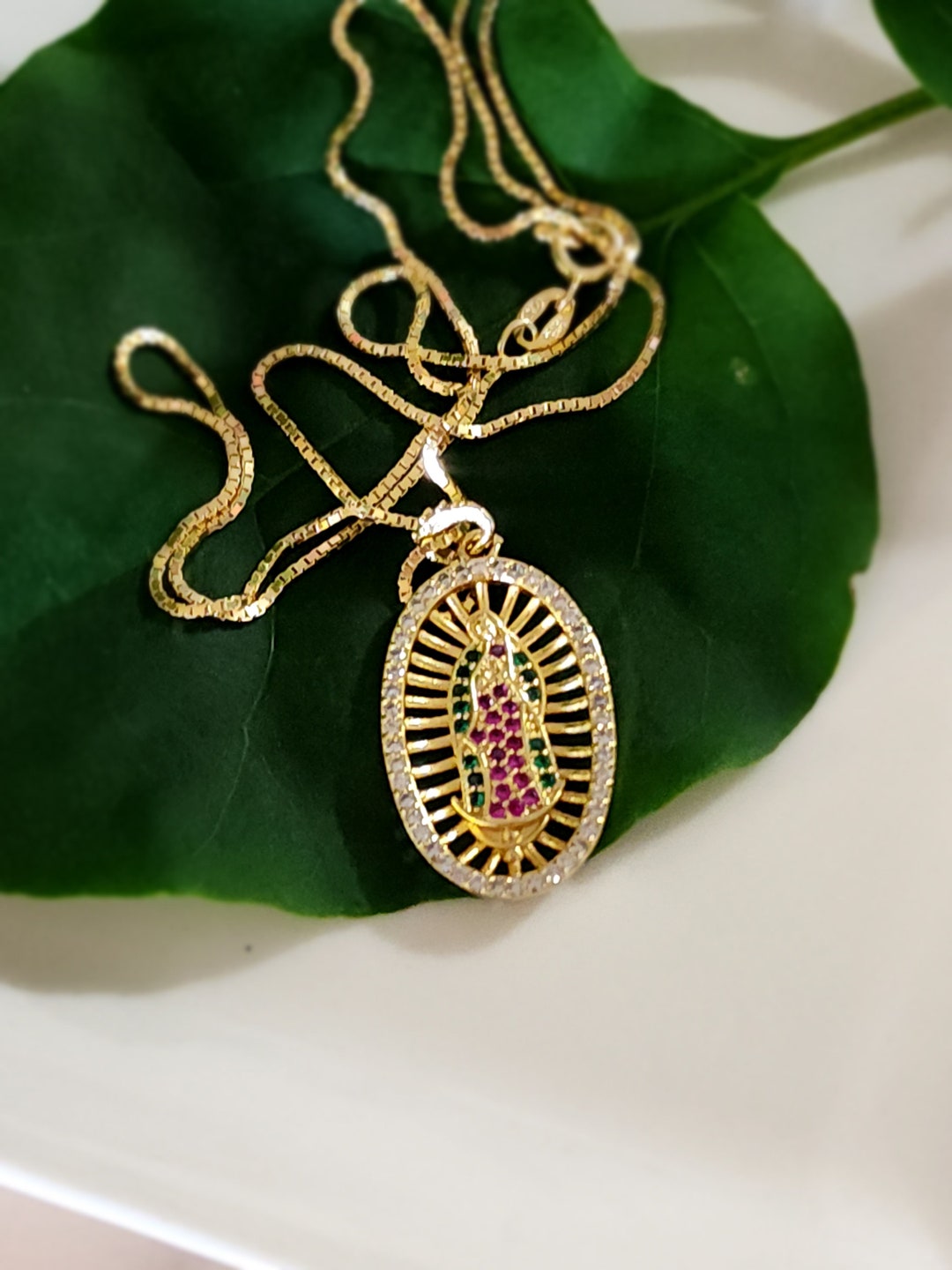 Our Lady of Guadalupe Necklace, Gold Plated, Cubic Zirconia Pendant - Etsy