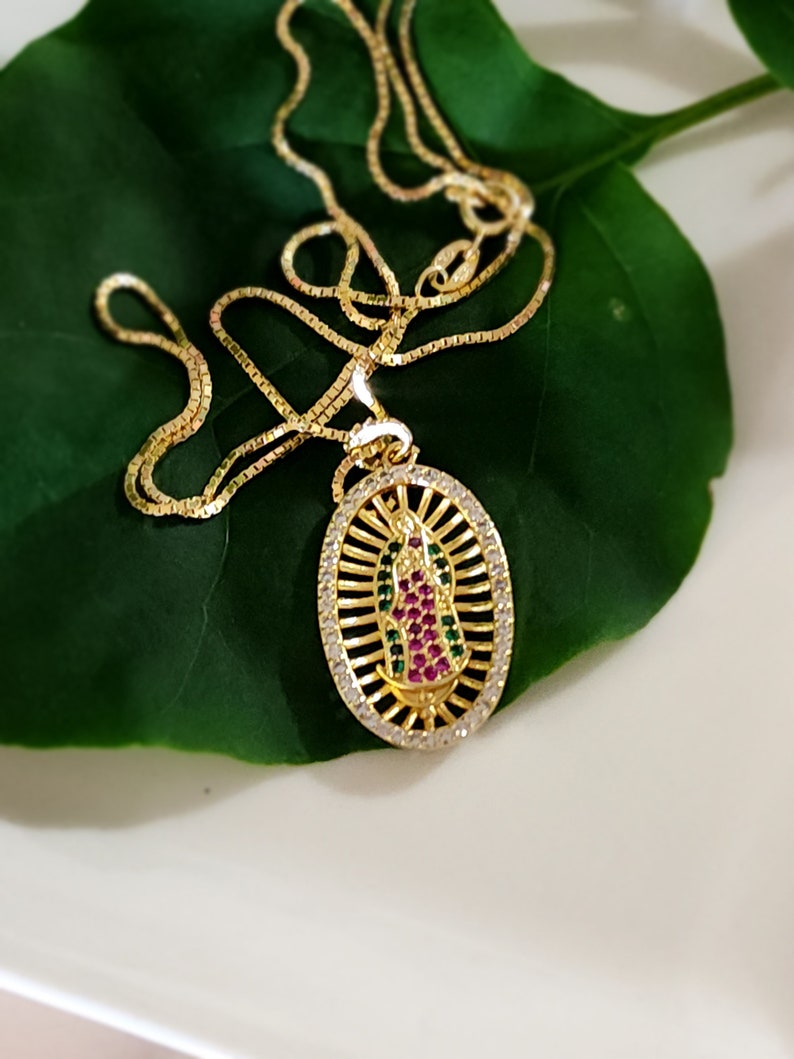 Our Lady of Guadalupe Necklace, Gold Plated, Cubic Zirconia Pendant - Etsy