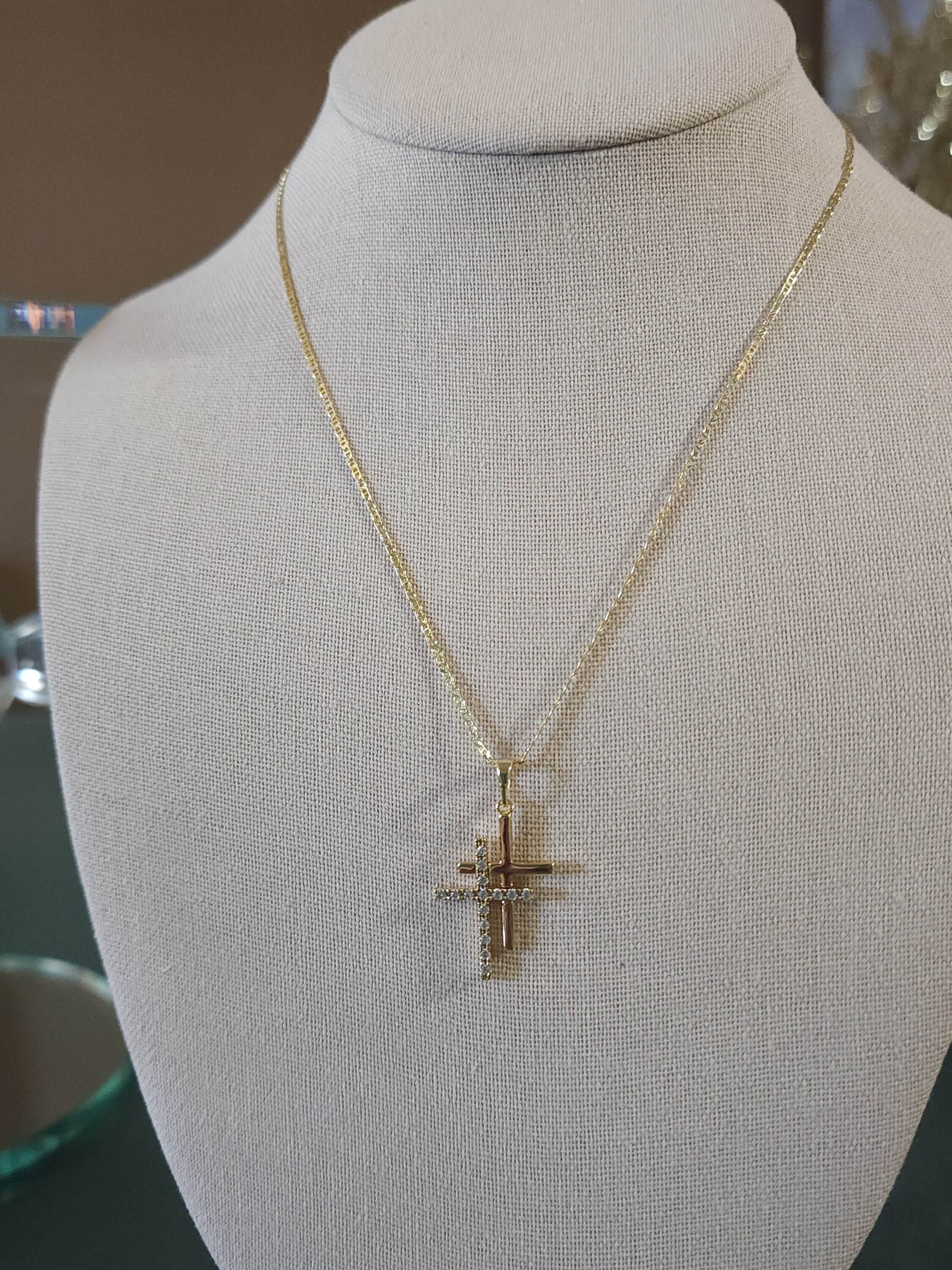 Jesus Double Cross Necklace, 14k Gold Plated Necklace, Beautiful Jesus ...