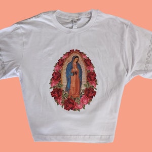 Beautiful Virgen de Guadalupe Boxy Tshirt, Unique Virgin Mary Shirt, Religious Our Lady of Guadalupe Apparel
