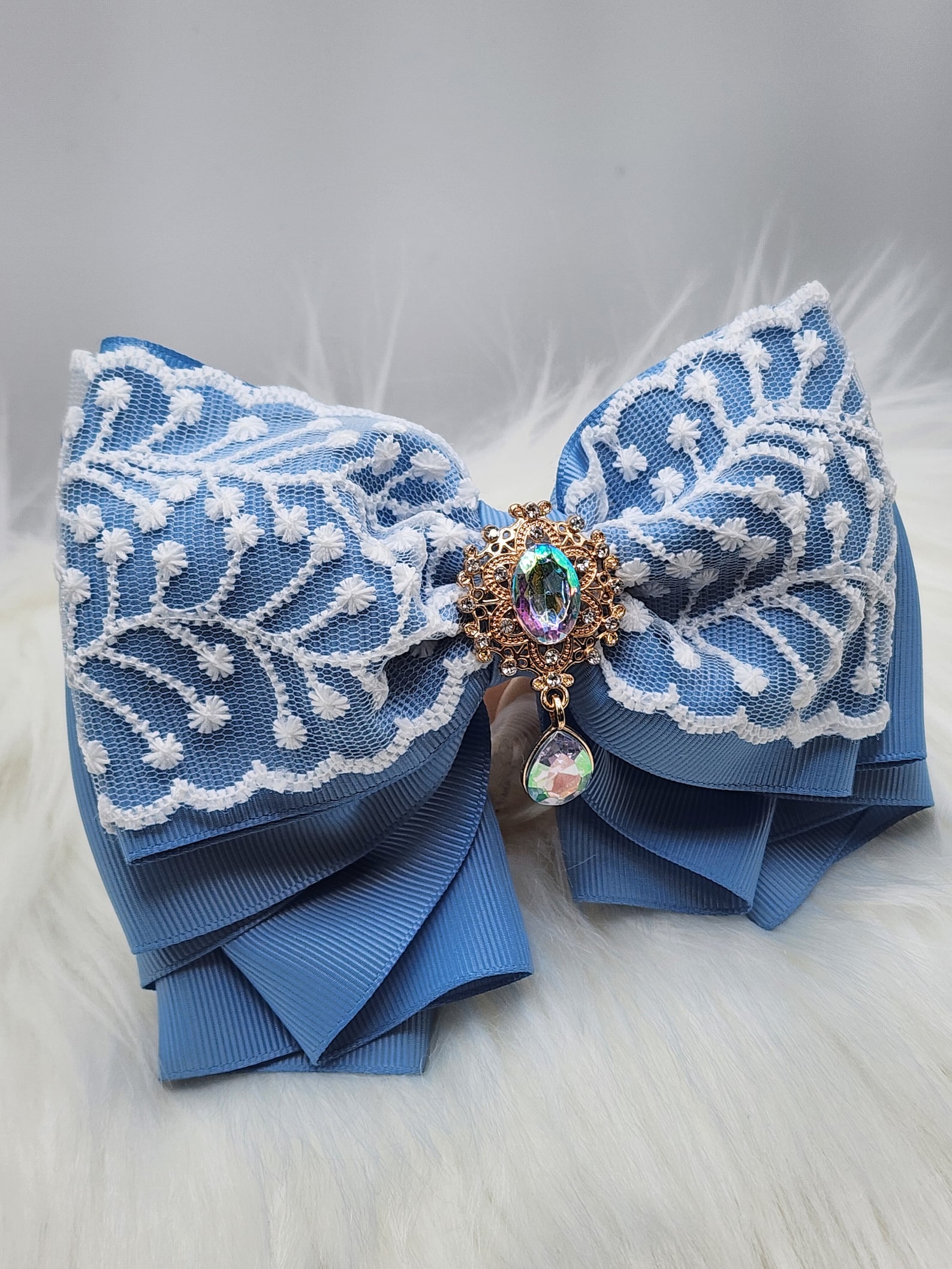 Luxury Coquette Bow, Beautiful Blue Coquette Style Bow, Hair Ribbon and
