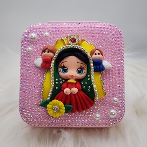 Luxury Our Lady of Guadalupe Jewelry Box, Rhinestone Jewelry box for kids