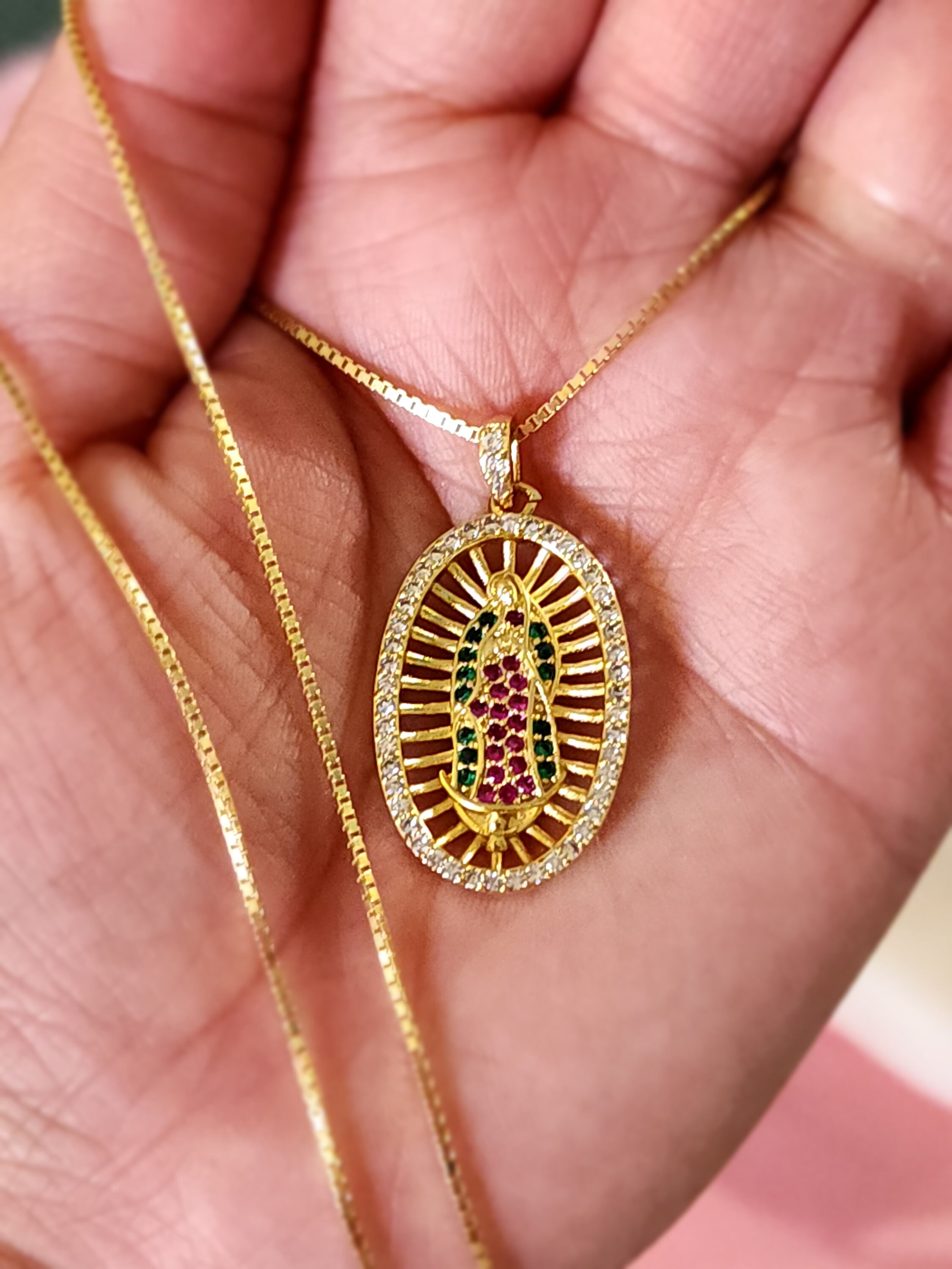 Our Lady of Guadalupe Necklace, Gold Plated, Cubic Zirconia Pendant - Etsy