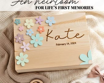 Personalized Baby Girl Keepsake Box Baby Girl Memory Box Wooden Custom Baby Gift Box Spring New Mum Gift Flower Nursery Baby Stuff Floral