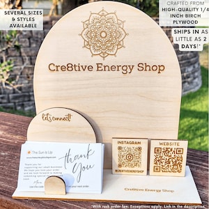 Personalized business table sign, craft trade show display, Business Logo Sign, Business Card Display Sign, Qr Code Sign Small business sign