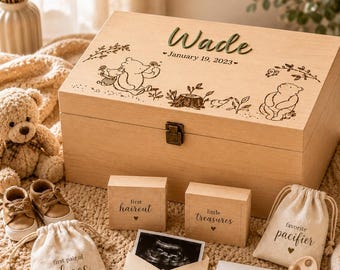 Winnie the Pooh Baby Keepsake Box, Personalized Pooh Memory Box, Pooh Baby Shower Gift, Classic Pooh Nursery Gift Engraved Baby Keepsake Box
