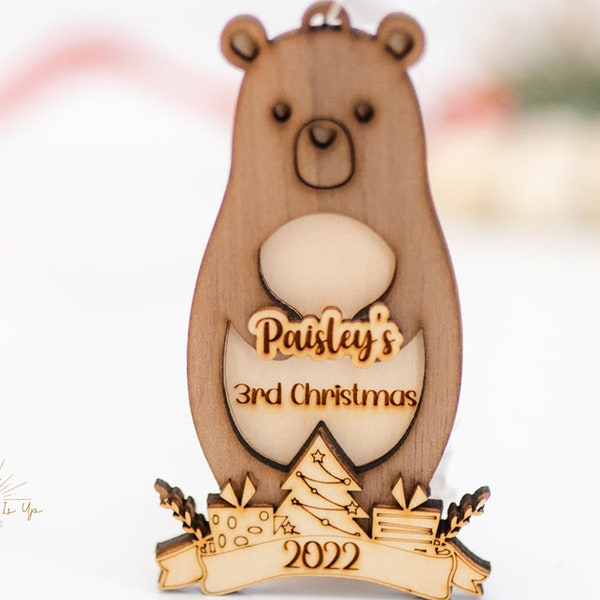 Personalized Baby Bear Keepsake Ornament, Bear Baby Shower Gift, Christmas baby announcement ornament, My 1st 2nd 3rd Christmas 2024 Newborn