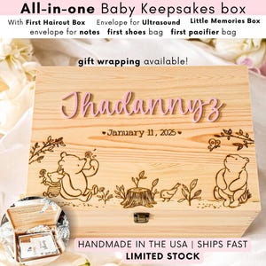 Luxury Winnie-The-Pooh Baby Keepsake Box|Personalized Newborn Memory Chest-Custom BabyShower Gift-Engraved Baby Keepsake Trunk-Birth details