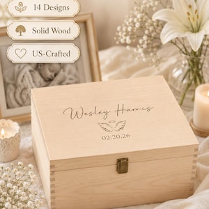 Discounted Personalized Memorial Box | In Loving Memory Gift | Memory Chest | Keepsake Chest | Solid Wood Angel Baby Keepsake Box
