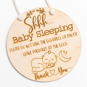 Baby sleeping Sign,Baby Front Door Sign,Do not knock or ring doorbell Sign,First Time Mom Useful Baby Shower Gift,Do Not Disturb door hanger