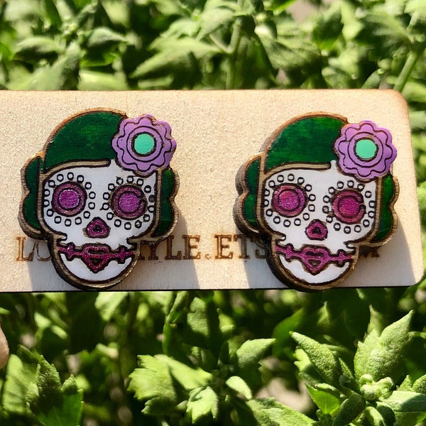 Sugar Skull Earrings, Day of the Dead, Fall Studs, Spooky Season Jewelry, Harvest, Halloween Studs, Trick or Treat, Fall Style, Nickel Free