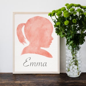 Watercolor Silhouette Portrait, Child Silhouette, Printable, Custom Painting From Photo, DIGITAL FILE ONLY -no physical item will be shipped