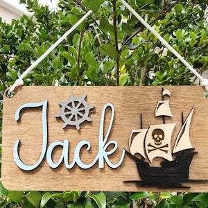 Custom Name Sign, Pirate Door Hanger, Pirate Wall Art, Under the Sea Nursery Name Sign, Personalized Nautical Wall Art, Kid&#39;s Room Decor