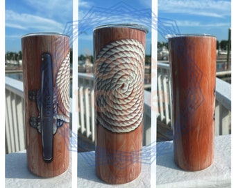 Personalized Nautical 20 oz Skinny Tumbler, Custom Tumbler, Insulated Coffee Cup, Boating Stainless Steel Tumbler, Beach Tumbler