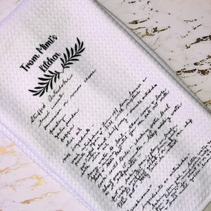 Custom Family Recipe Kitchen Towel, Handwritten Recipe Gift, Personalized Keepsake, Housewarming Gift, Gift for Mom, Custom Wedding Gift
