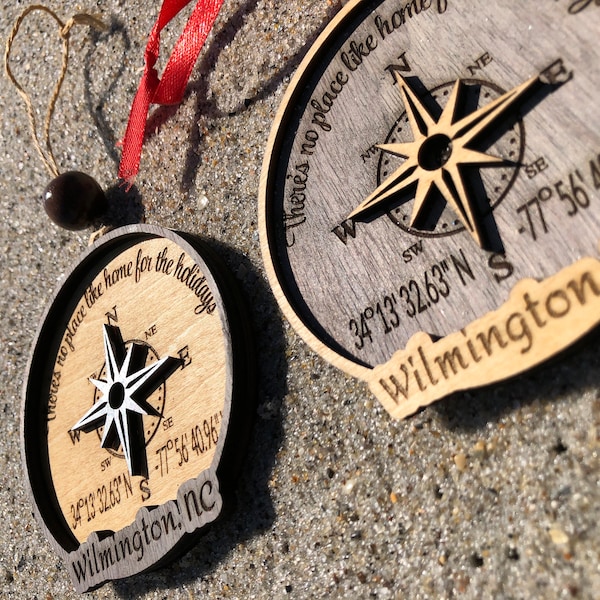 Personalized Hometown, College Town, or Favorite City Christmas Ornament, Map Ornament, Wilmington NC Ornament, Home Ornament, Realtor Gift