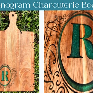 Monogram Charcuterie Board, Personalized Cheese Board, Engraved Charcuterie Board, Wood & Resin, Bridal Shower or Wedding Gift, Foodie Gift