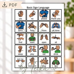 ASL Basic Sign Language Communication Board | Autism Visual Support