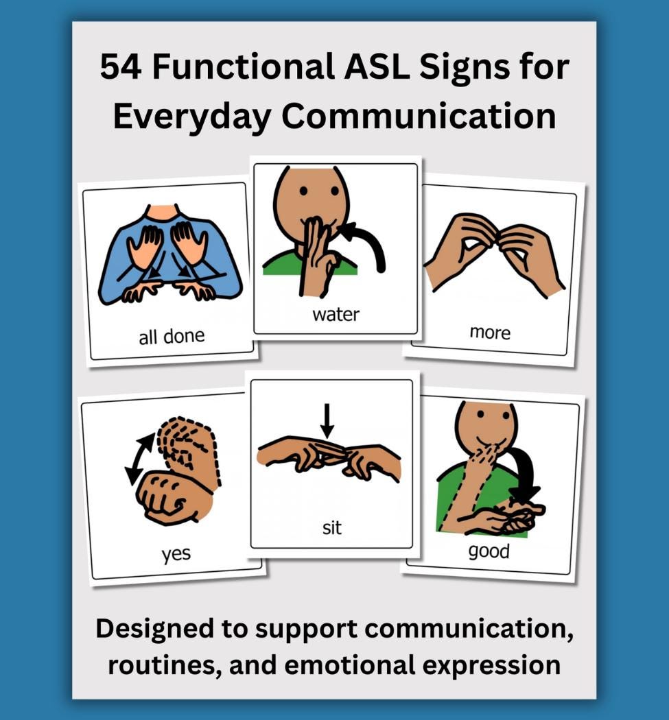 Functional ASL Flashcards | 54 Everyday Communication Signs | Autism ...