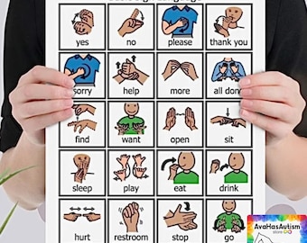ASL Basic Sign Language Communication Board | Autism Visual Support