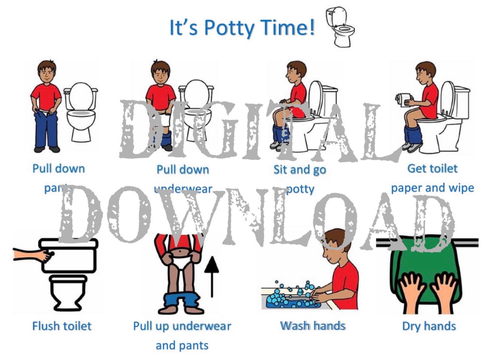 BOY Its Potty Time Chart Visual Aid Digital Download