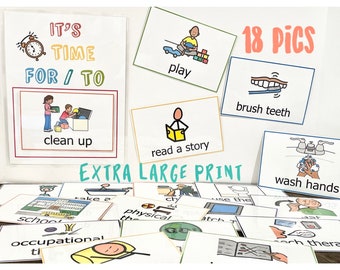 Visual Aid- It&#39;s Time To... 1 Step Schedule- Routine- Extra Large Print- 18 count- Early Intervention Autism- Young Children- Daily Planning