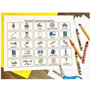 School Communication Board- Autism - Apraxia - Non-verbal - Speech Delay