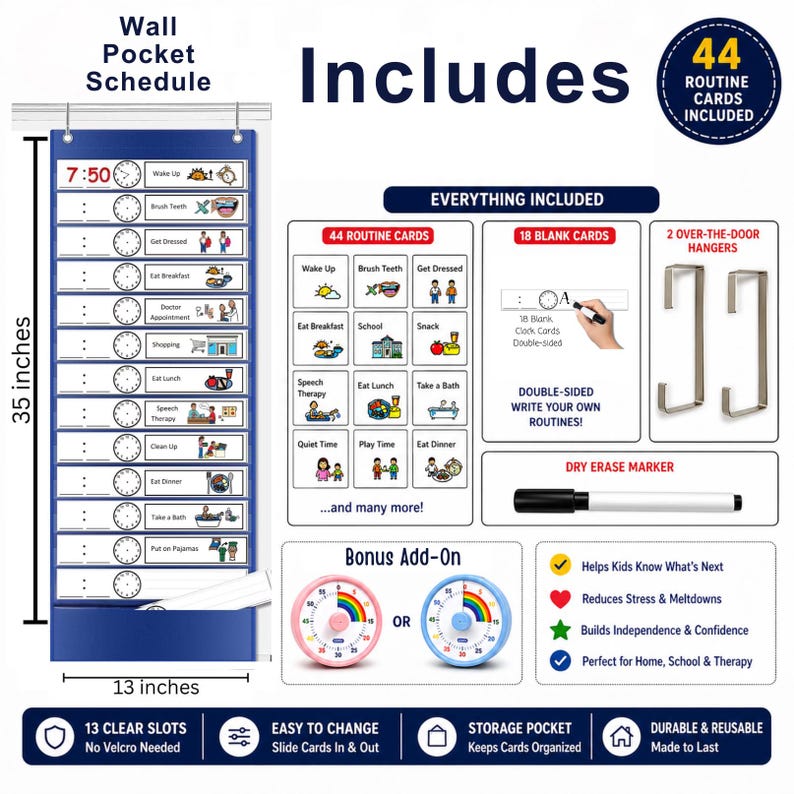 Daily Routine Wall Pocket Visual Schedule - Etsy