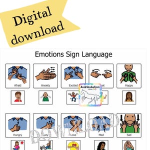 Zeichensprache Tafel- Emotionen- Digitaler Download- Sonderpädagogik- Autismus- Apraxie