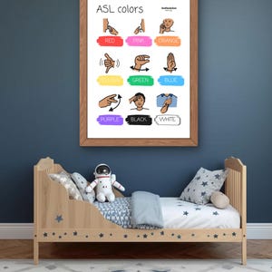 ASL Basic Sign Language Colors Poster for Special Education Classroom or Kids Playroom