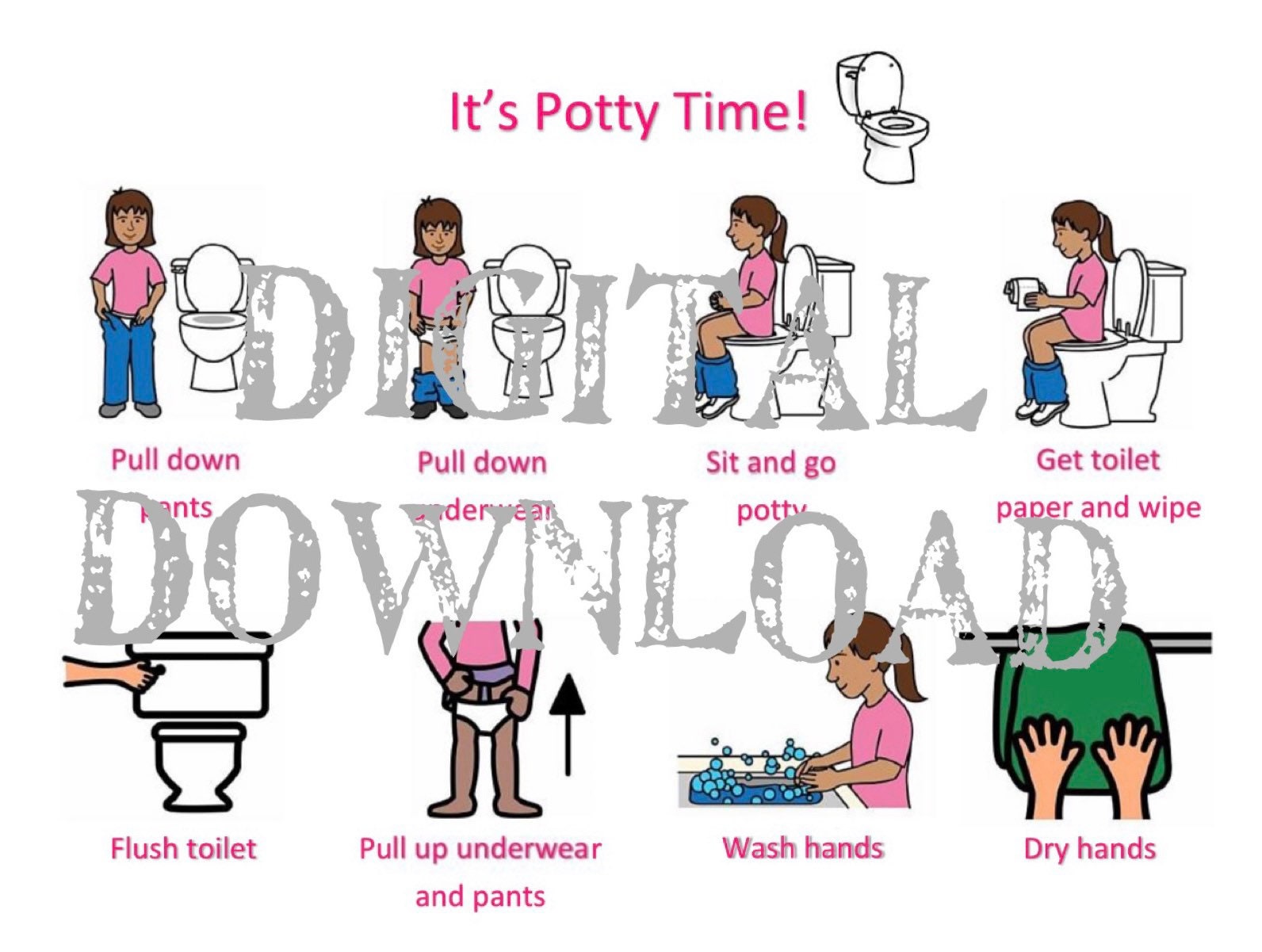 GIRL Its Potty Time Chart Visual Aid Digital Download