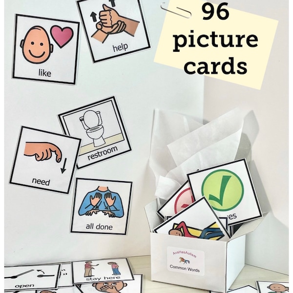 Common Words- 96 count- Picture Communication Cards- 1.5 inch and 2.5 inch