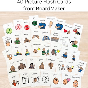 Flashcards de comunicação Boardmaker, 40 unidades, Autismo, Não verbal, Fonoaudiologia, Educação especial, Apraxia, Impressão profissional