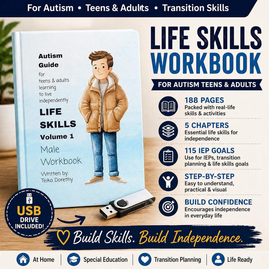 Autism Life Skills Workbook for Teen Boys & Young Adults, Independent ...