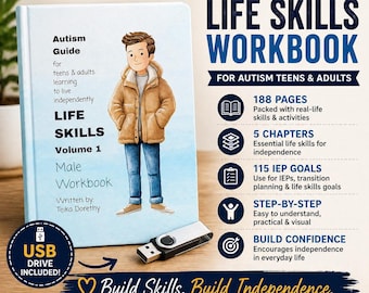 Autism Life Skills Workbook for Teen Boys & Young Adults, Independent Living Guide complete with IEP Goals for Special Needs Transition