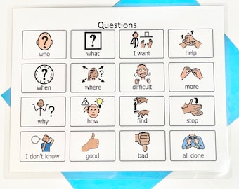 Questions Communication Board- Autism - Apraxia - Non-verbal - Speech Delay/Therapy