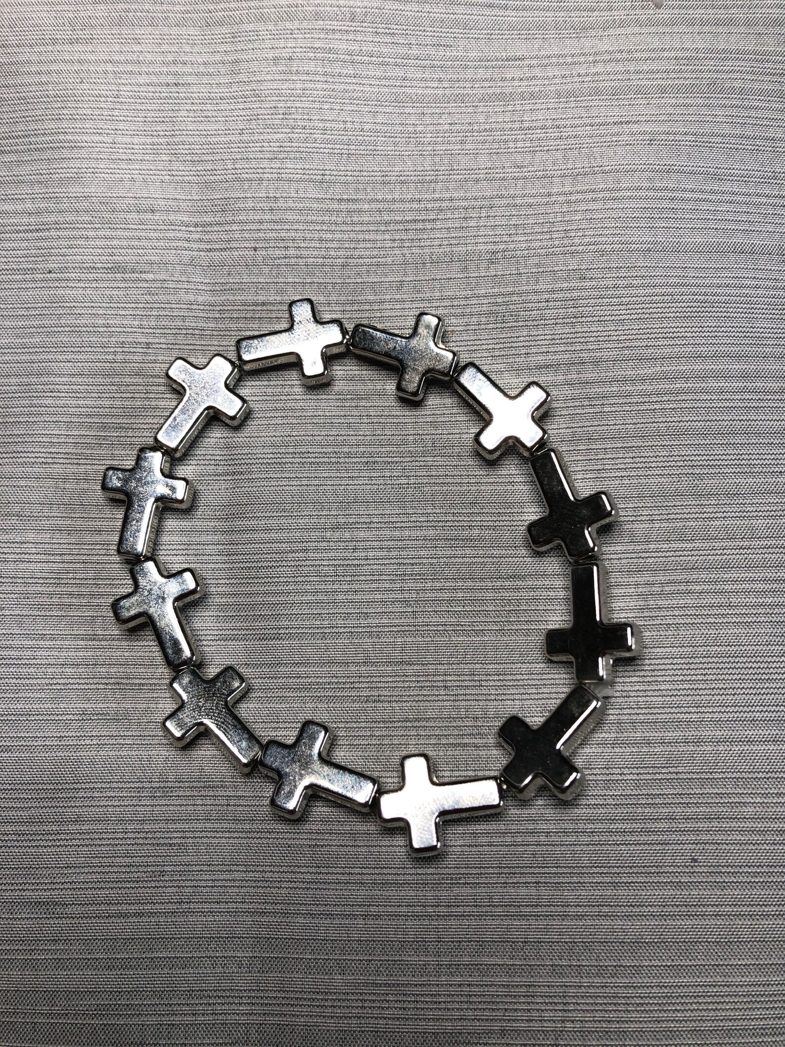 Silver Cross Beaded Bracelet Etsy