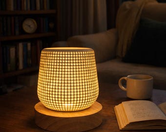 Modern Mood Lamp, Minimalist Wooden Base Accent Light for Side Table