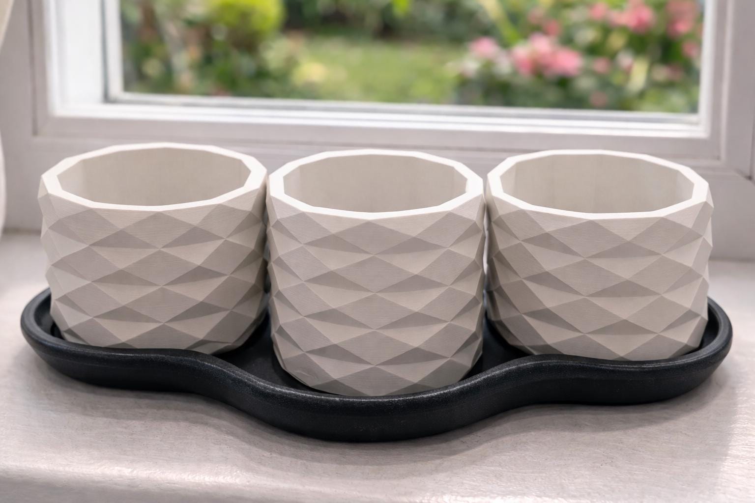 Modern Geometric Succulent Planter Set With 3 Pots and Tray - Etsy