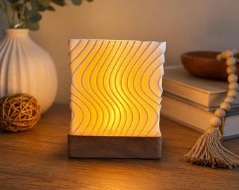 Small Wavy Bedside Lamp, Warm Ambient Light, Minimalist Nightstand Decor