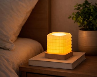 Small Modern Bedside Lamp, Warm Ambient Light, Minimalist Nightstand Decor