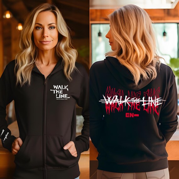 トップス ENHYPEN : WALK THE LINE ZIP UP HOODIE Retro Enhypen Walk the Line World Tour Zip Hoodie, En Walk