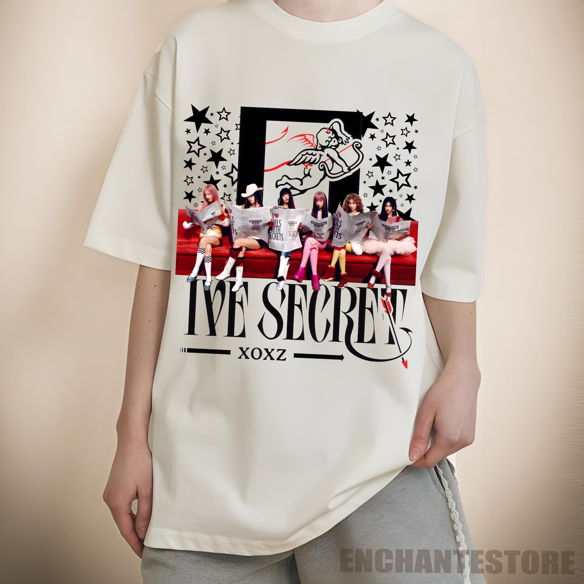 IVE Secret XOXZ T-shirt, Kpop Girl Group Tee for Women, Y2K