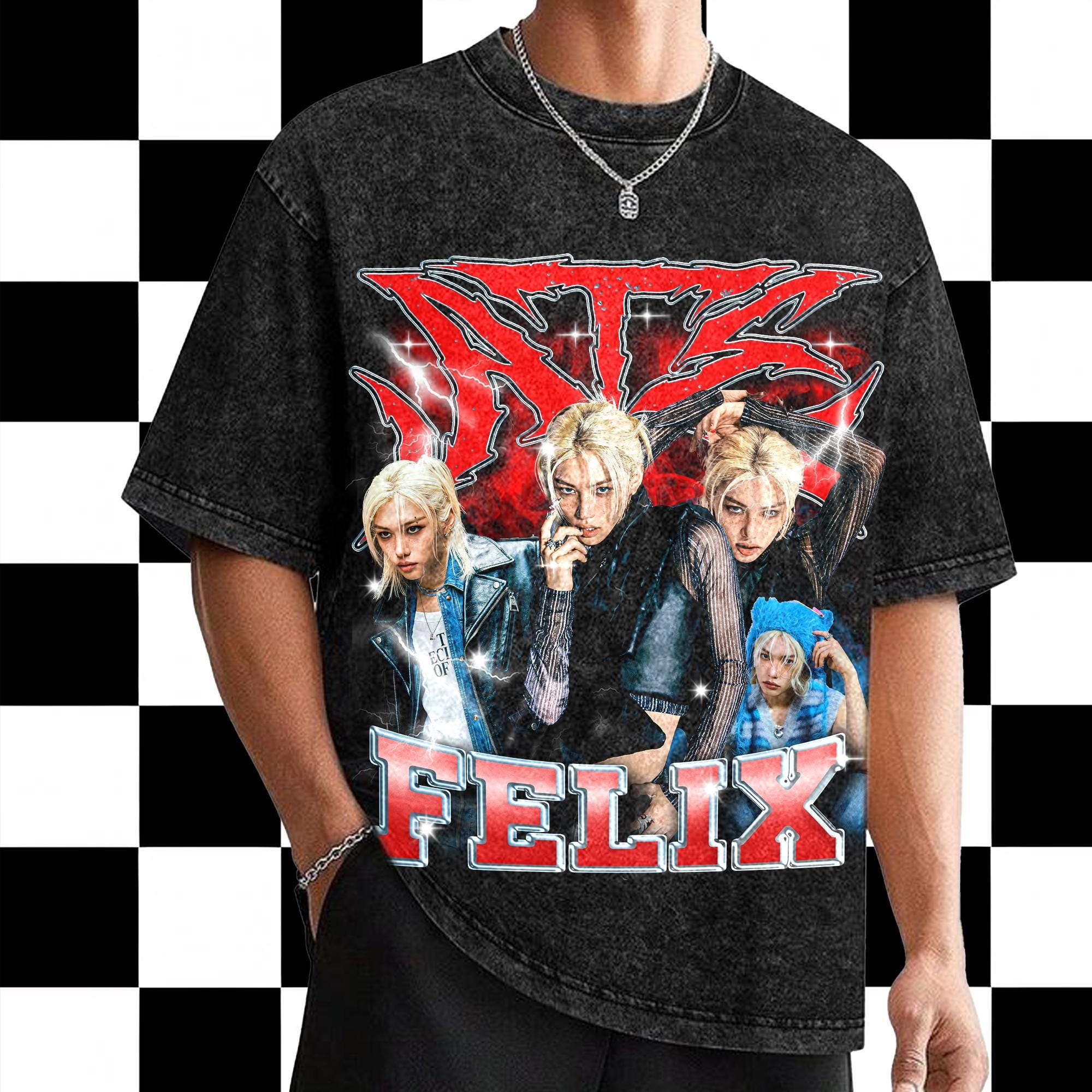 Discover Retro Felix Stray Kids Domiate Mineral Washed Tee, Stray Kids DomiAte in US Mineral Washed Shirt