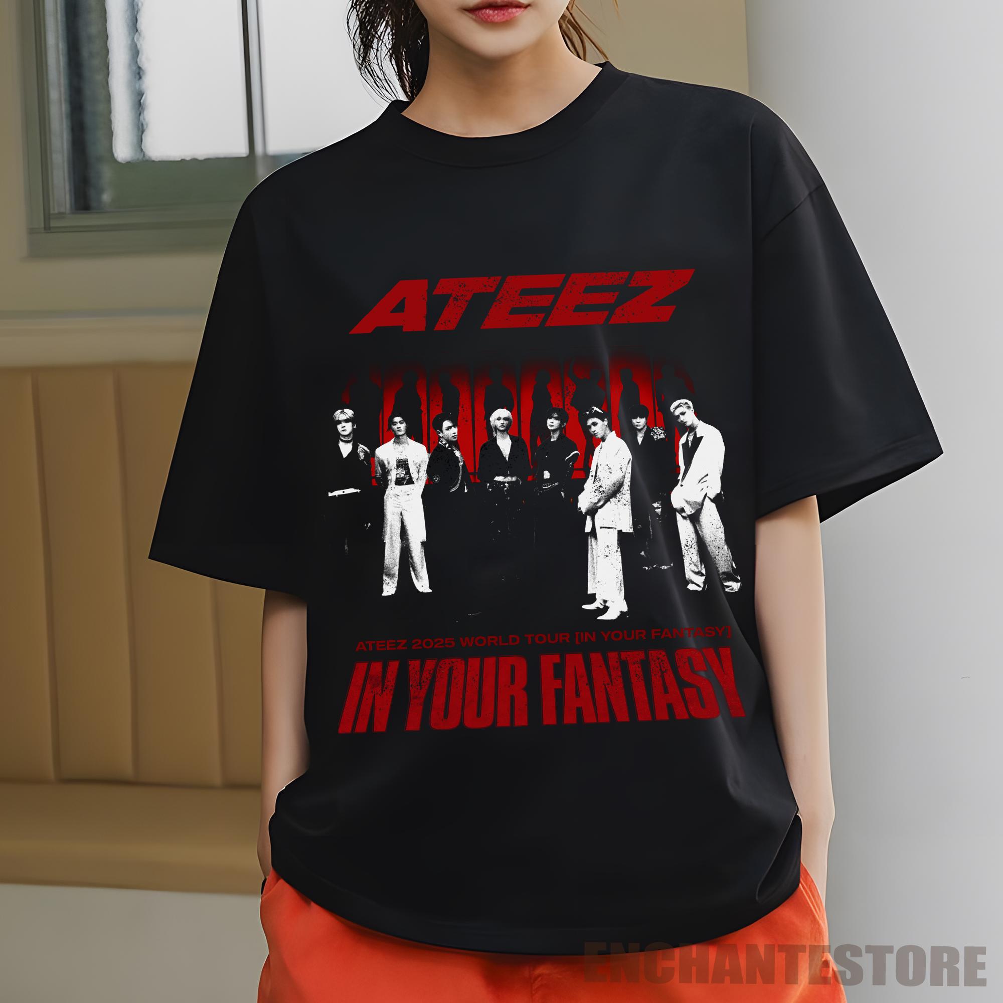 ATEEZ 2025 アメツ限定 T shirt TOUR ver Retro Ateez 2025 World Tour in Your Fantasy Tshirt, ATEEZ