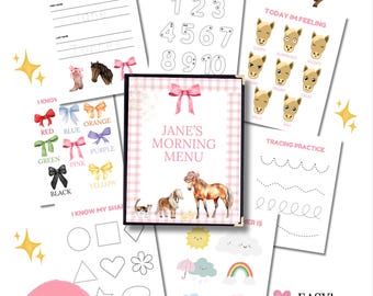 Coquette Horse Themed Morning Menu Printable for Toddlers | Cowgirl Busy Book | Editable PDF